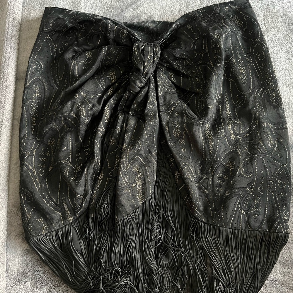 Zara Black Skirt with Fringe and Paisley Pattern